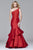7970 Long taffeta dress with one-shoulder sequined lace bodice