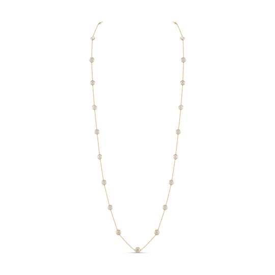 Rainbow Moonstone Round Long Necklace in 18k Yellow Gold
