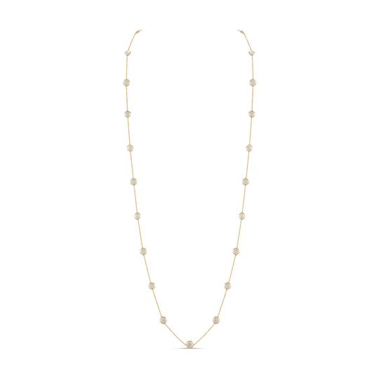 Tresor Collection - Rainbow Moonstone Round Long Necklace in 18k Yellow Gold