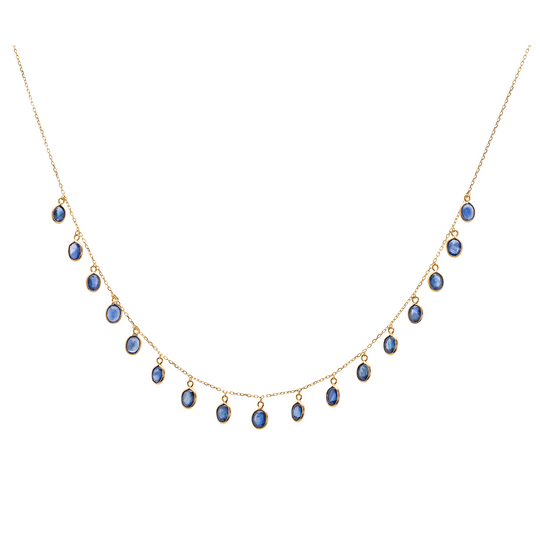 Tresor Collection - Blue Sapphire Oval Necklace in 18k Yellow Gold