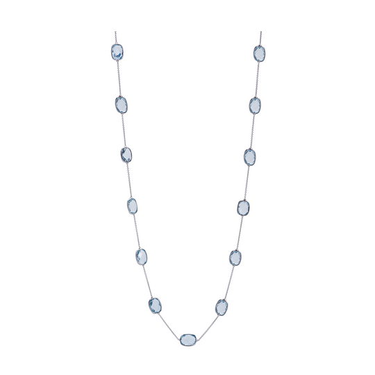 Tresor Collection - Blue Topaz Rect.  Necklace in 18k White Gold