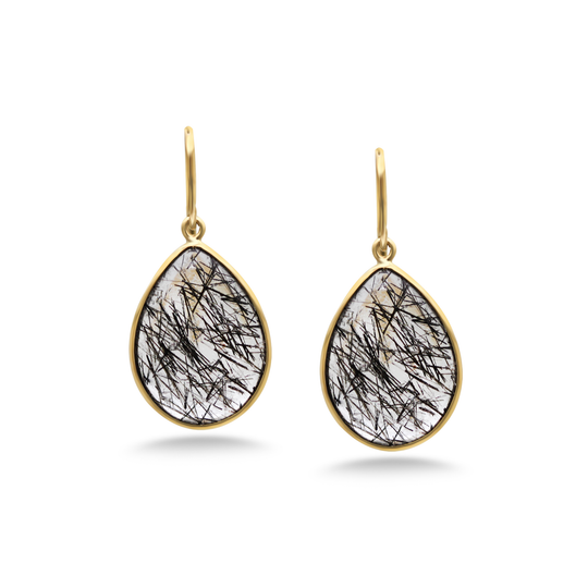Black Rutile Earring In 18K Yellow Gold