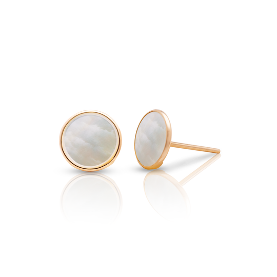 Tresor Collection - Gemstone Stud Earrings in 18k Yellow Gold Mother of Pearl