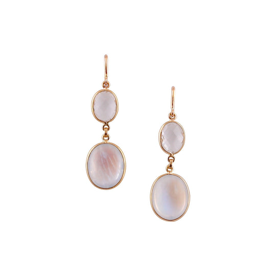 Tresor Collection - Rainbow Moonstone & Crystal Oval Earrings in 18K Yellow Gold