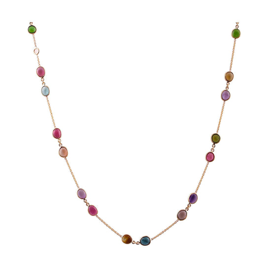 Tresor Collection - Multicolor Stones Mix Shape Necklace in 18k Yellow Gold