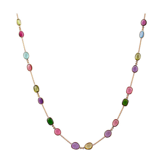 Tresor Collection - Multicolor Stones Mix Shape Necklace in 18k Yellow Gold