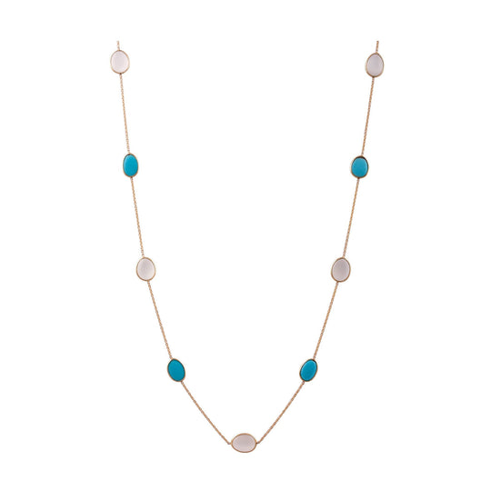 Tresor Collection - Turquoise & Milky Moonstone Unshaped Necklace in 18k Turquoise and Milky Moonstone