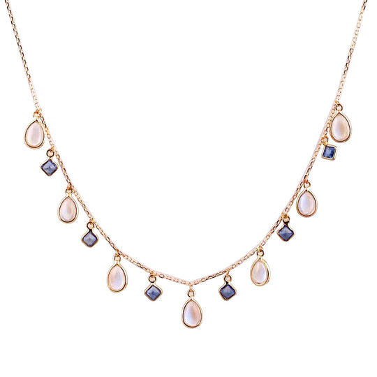 Tresor Collection - Blue Sapphire & Rainbow Moonstone Necklace in 18k Yellow Gold