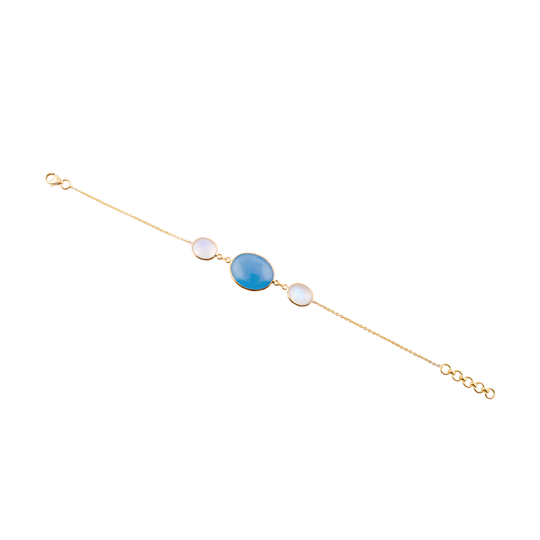 Tresor Collection - Aquamarine & Rainbow Moonstone Oval Bracelet in 18k Yellow Gold
