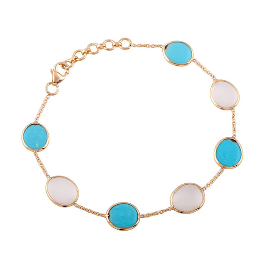 Tresor Collection - Turquoise & Milky Moonstone Unshaped Bracelet in 18k Yellow Gold