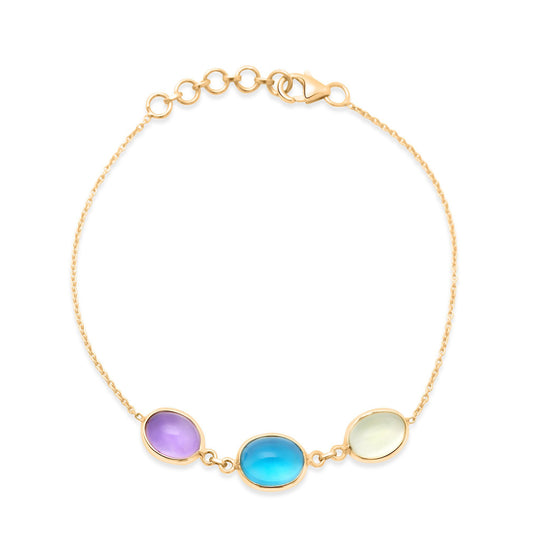 Tresor Collection - Aquamarine & Rainbow Moonstone Oval Bracelet in 18k Yellow Gold