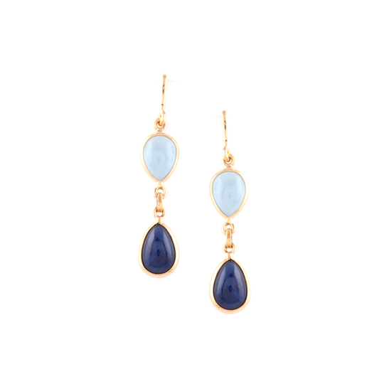 Tresor Collection - Aquamarine & Blue Sapphire Pear Shaped Earring in 18k Yellow Gold