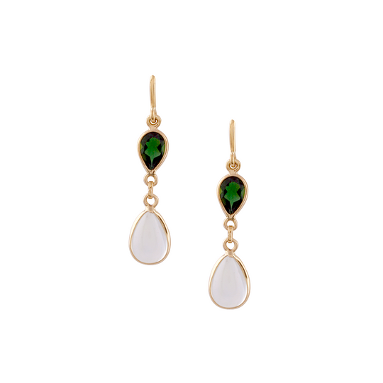 Tresor Collection - Tsavorite & Rainbow Moonstone Pear Shaped Earring in 18k Tsavorite and Rainbow Moonstone
