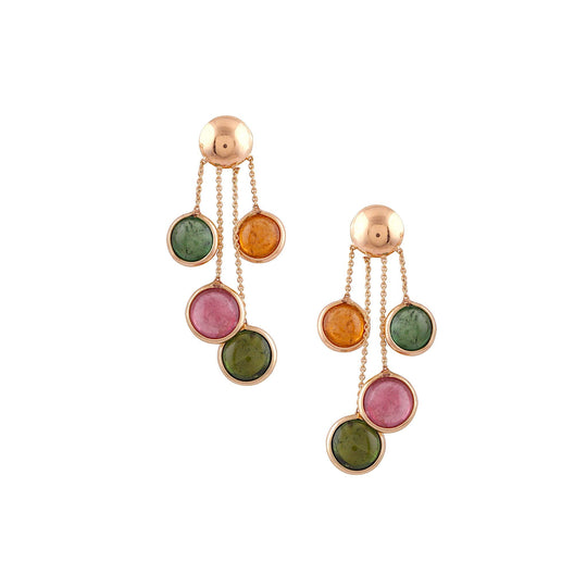 Tresor Collection - Multicolor Stone Round Earring in 18k Yellow Gold