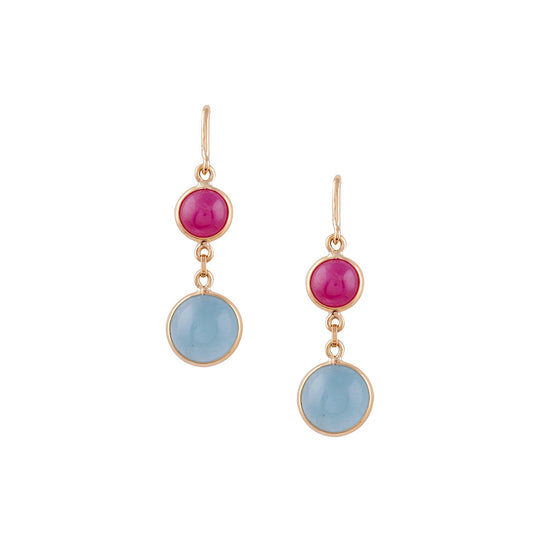 Tresor Collection - Aquamarine & Ruby Round Earring in 18k Yellow Gold