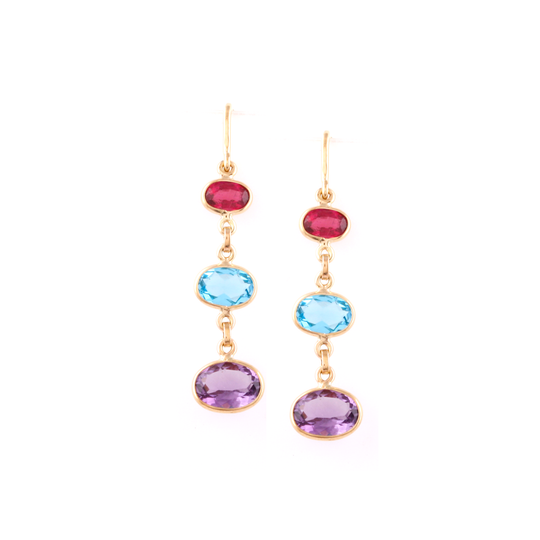 Tresor Collection - Multicolor Stones Oval Earrings in 18k Yellow Gold