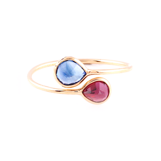 Tresor Collection - Ruby & Blue Sapphire Pear Shaped Ring in 18k Yellow Gold