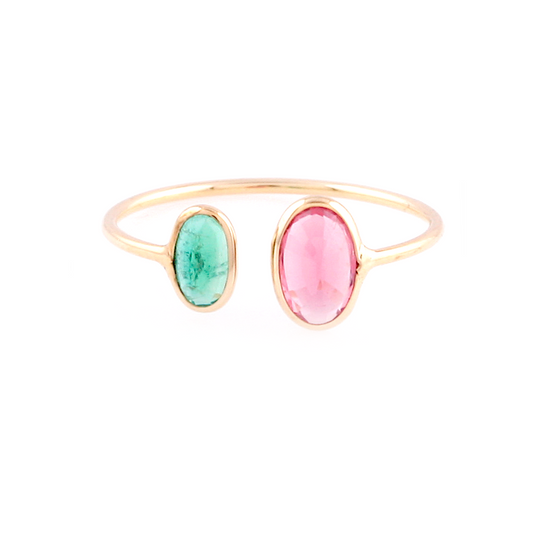 Tresor Collection - Ruby & Emerald Oval Ring in 18k Ruby & Emerald