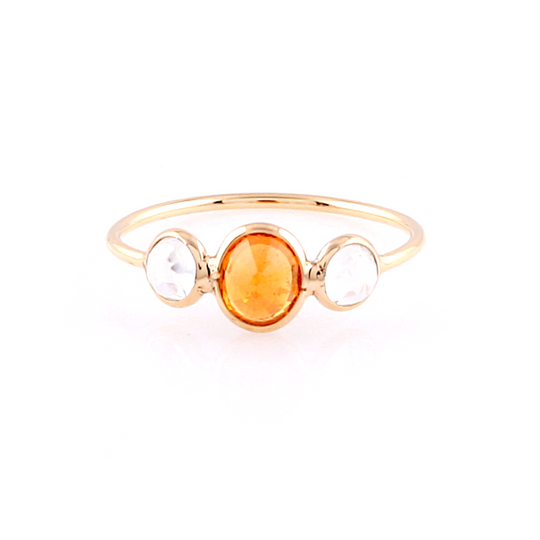 Tresor Collection - Rainbow Moonstone Round & Mandarin Garnet Oval Ring in 18k Yellow Gold