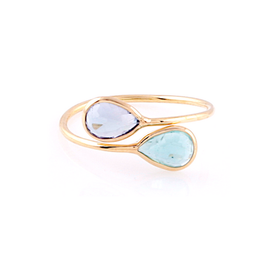 Tresor Collection - Emerald & Blue Sapphire Pear Shaped Ring in 18k Yellow Gold