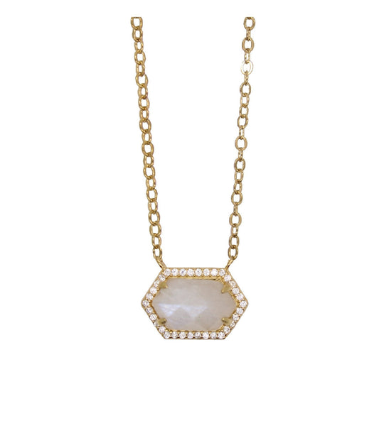 Rachael Ryen -  Hexagon Pave Necklace - Moonstone in Gold