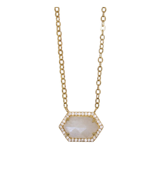 Hexagon Pave Necklace - Moonstone