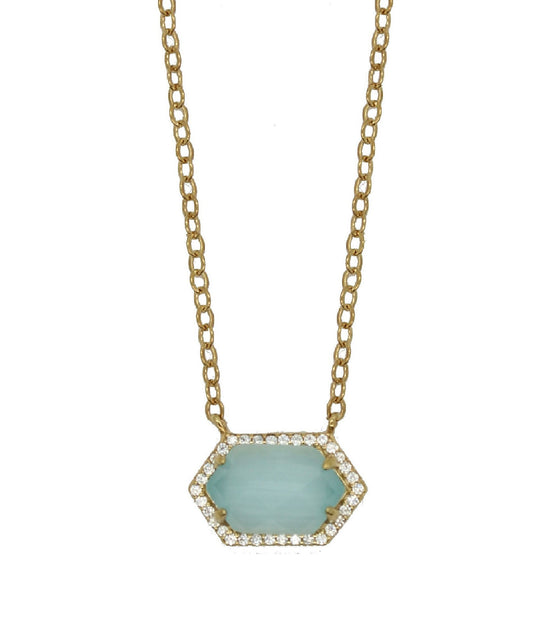 Hexagon Pave Necklace - Aqua