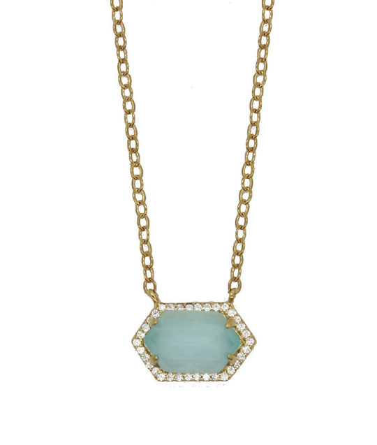 Rachael Ryen - Hexagon Pave Necklace - Aqua in Gold