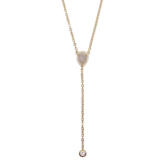 Rachael Ryen -  Teardrop Pave Lariat Necklace                                  Moonstone
