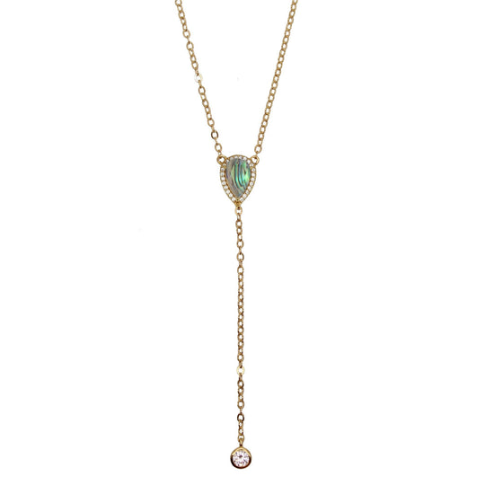 Rachael Ryen - Teardrop Pave Lariat Necklace Abalone in Gold