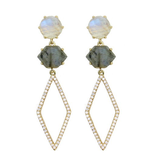 Rachael Ryen - Pronged Pave Drops - Labradorite and Moonstone in Gold