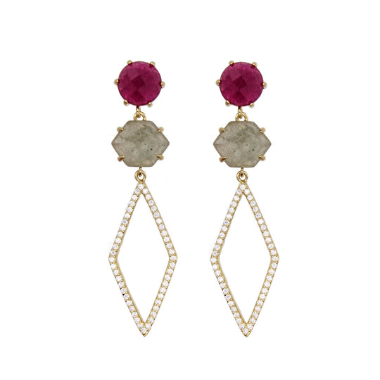 Rachael Ryen - Pronged Pave Drops - Rubellite Jade in Gold