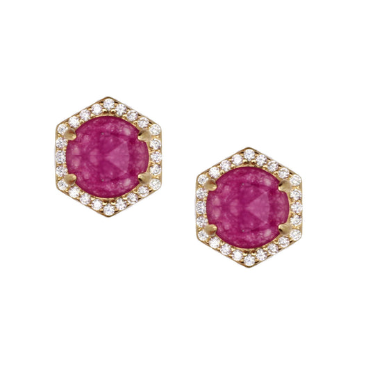 Hexagon Pave Studs - Purple Jade