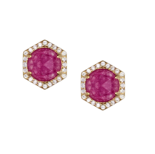 Rachael Ryen - Hexagon Pave Studs - Purple Jade in Gold