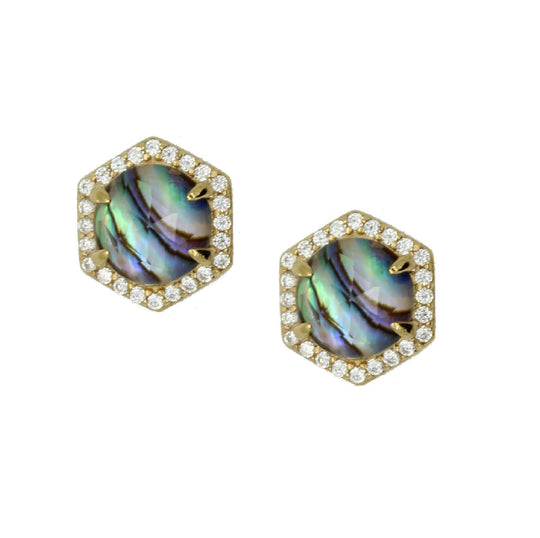 Rachael Ryen - Hexagon Pave Studs - Abalone in Gold
