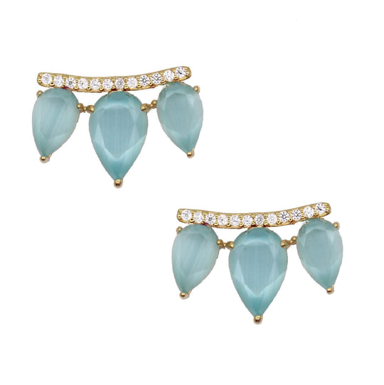 Rachael Ryen - Gemstone Wing Studs - Aqua in Gold