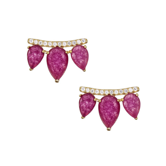 Gemstone Wing Studs - Rubellite Jade