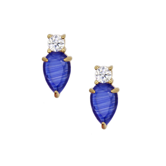 Rachael Ryen -  Teardrop Stacked Stud - Sapphire Cats Eye