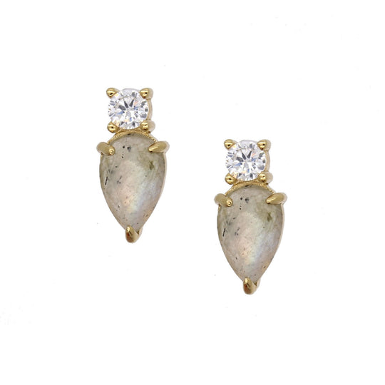 Teardrop Stacked Stud - Labradorite