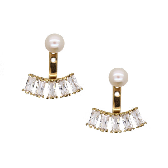 Rachael Ryen - Pearl Baguette Ear Jackets in Gold