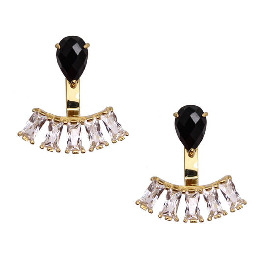 Teardrop Baguette Ear Jackets - Black Onyx