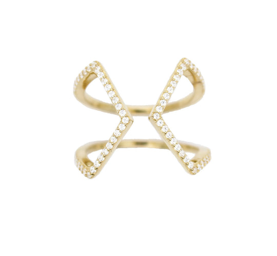 Open Cross Pave Ring - Gold