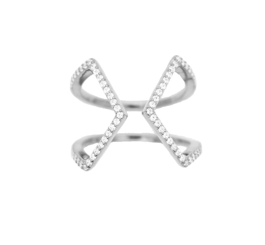 Open Cross Pave Ring - Silver