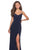 La Femme - 28079 Long Surplice High Slit Jersey Gown In Blue