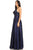 Eureka Fashion - 8807 Deep V-neck Shimmer A-line Gown In Blue