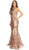 Eureka Fashion - 7335 Sequined Mesh Bateau Mermaid Dress in Pink and Gold