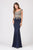 Eureka Fashion - 7012 Appliqued Bodice Off Shoulder Long Gown In Blue and Gold