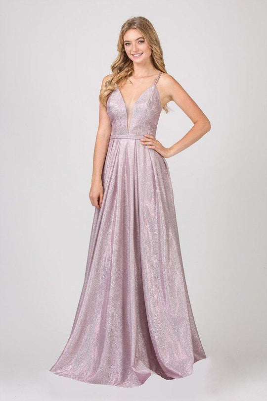 Eureka Fashion - 8807 Deep V-neck Shimmer A-line Gown In Purple
