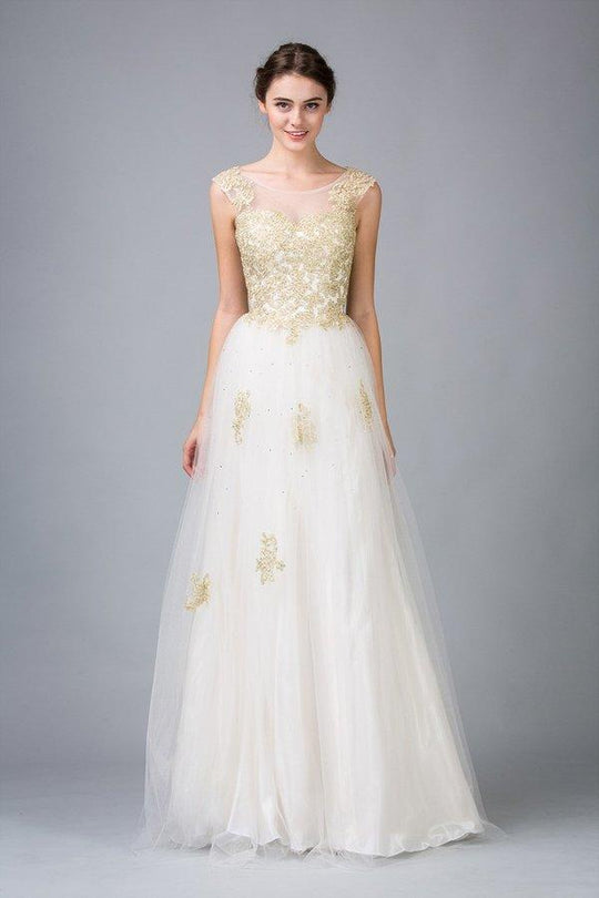 Eureka Fashion - 3033 Sleeveless Gold Embroidered A-line Gown In Neutral