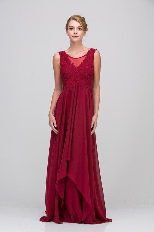 Eureka Fashion - 4711 Applique V-neck Chiffon A-line Dress In Red